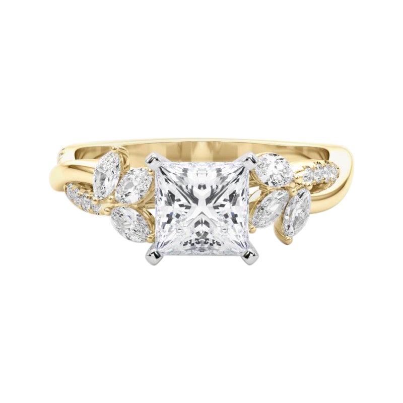 GIA zertifiziert 1,2ct Prinzessin entwined Garten Blume Rebe Diamantring