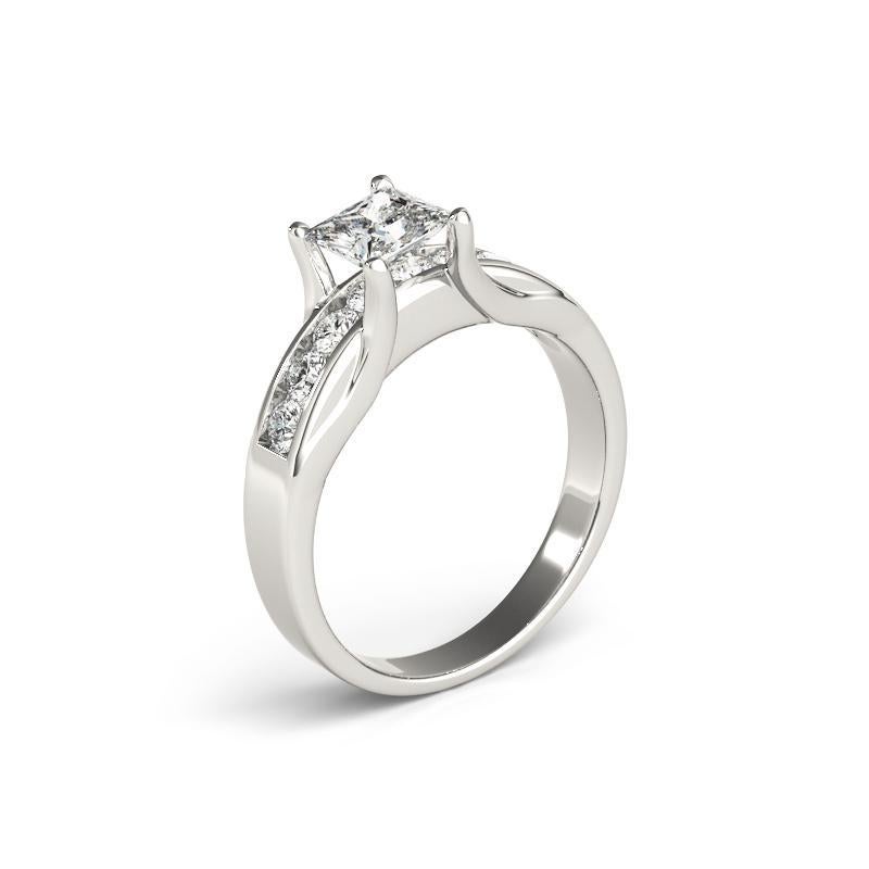 GIA Certified 1.2ct Princess Solitaire & Channel Diamond Platinum Diamond Ring Pour femmes en vente