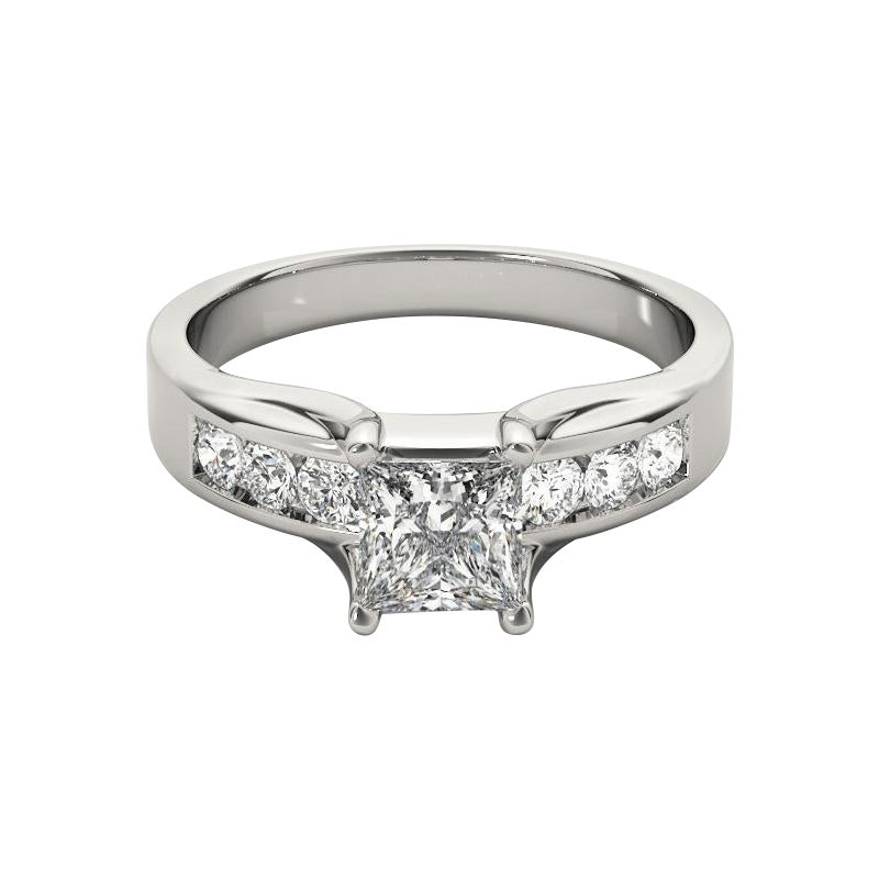 GIA Certified 1.2ct Princess Solitaire & Channel Diamond Anello con diamante in platino