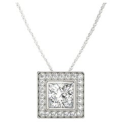 GIA zertifiziert 1,2ct Princess VS2 Diamant Milgrain Halo Gold Anhänger Halskette GIA zertifiziert 1,2ct Princess VS2 Diamant Milgrain Halo Gold Anhänger Halskette