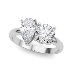 GIA Certified 1.2ct Round & 1ct Pear Toi et Moi Diamond Ring -18K Gold