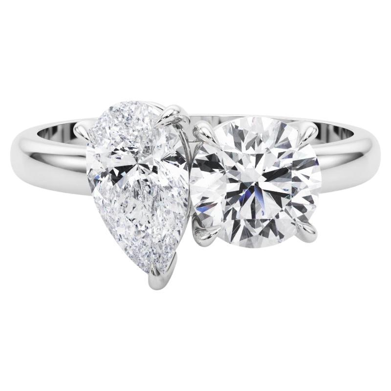 GIA Certified 1.2ct Round & 1ct Pear Toi et Moi Diamond Ring -18K Gold