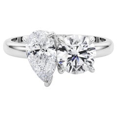 GIA Certified 1.2ct Round & 1ct Pear Toi et Moi Diamond Ring -18K Gold