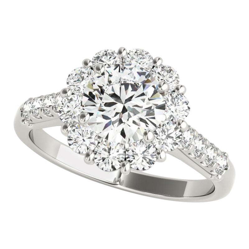 Bague certifiée GIA de 1,2 ct de diamants ronds en forme de halo de fleur