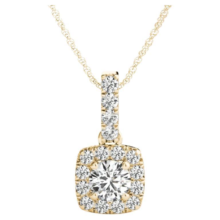 GIA Certified 1.2ct Round Diamond Halo Pendant Necklace in Yellow Gold