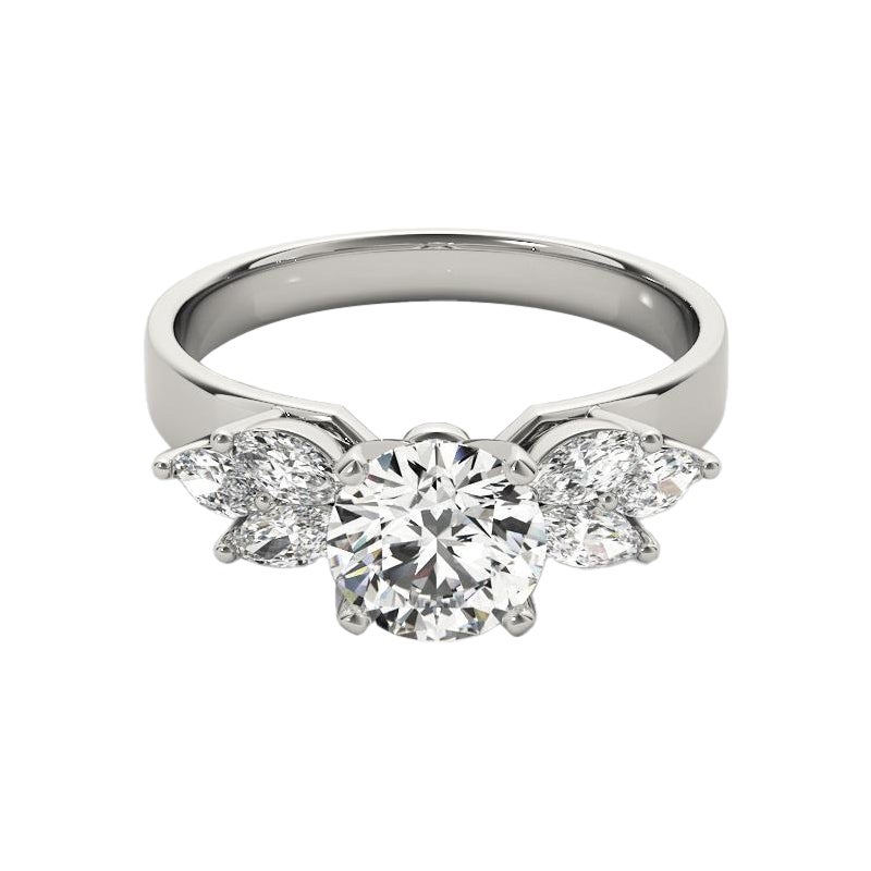 Bague à diamants multiples certifiée GIA de 1.2 ct de diamants ronds et marquis en grappe