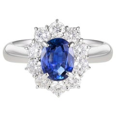 GIA Certified 1.3 carat Ceylon Blue Sapphire & Diamond Halo Platinum Ring