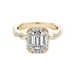 GIA Certified 1.3 Carat Braided Band Emerald Halo Yellow Gold Diamond Ring