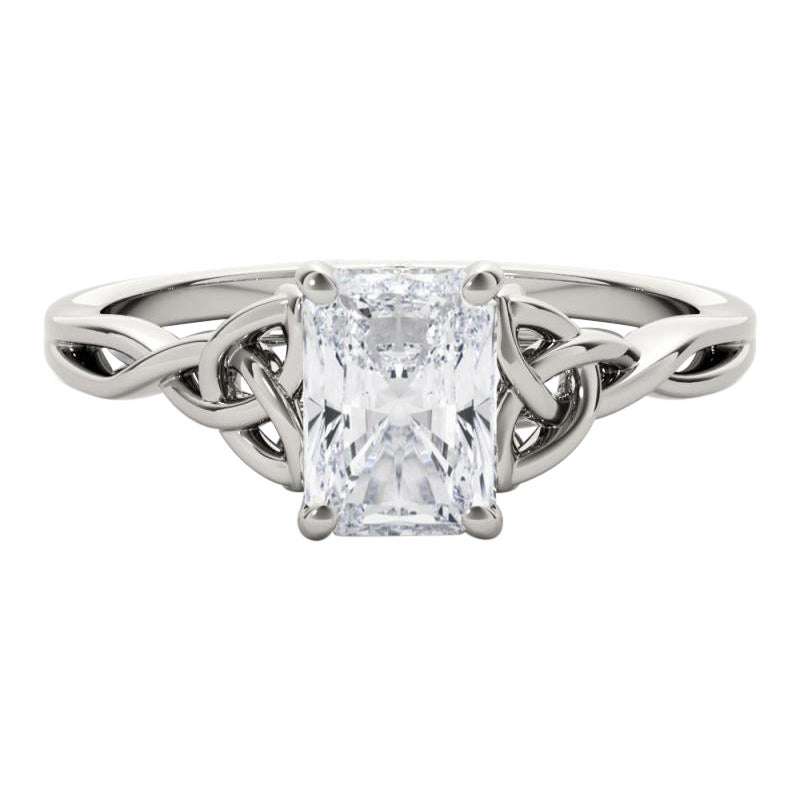 Anello di diamanti solitario radiante con nodo celtico certificato GIA da 1.3 carati