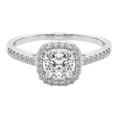 Certifié GIA 1.3 Carat Halo Coussin Pave  Bague en diamant