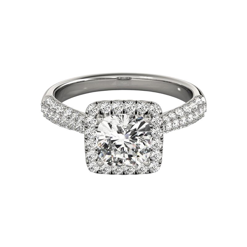 GIA Certified 1.3 Carat Cushion Square Halo Multi-Row Platinum Diamond Ring