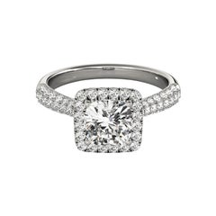GIA Certified 1.3 Carat Cushion Square Halo Multi-Row Platinum Diamond Ring