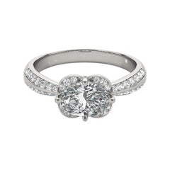GIA Certified 1.3 Carat East-West Oval Halo Double Pave Diamond Ring
