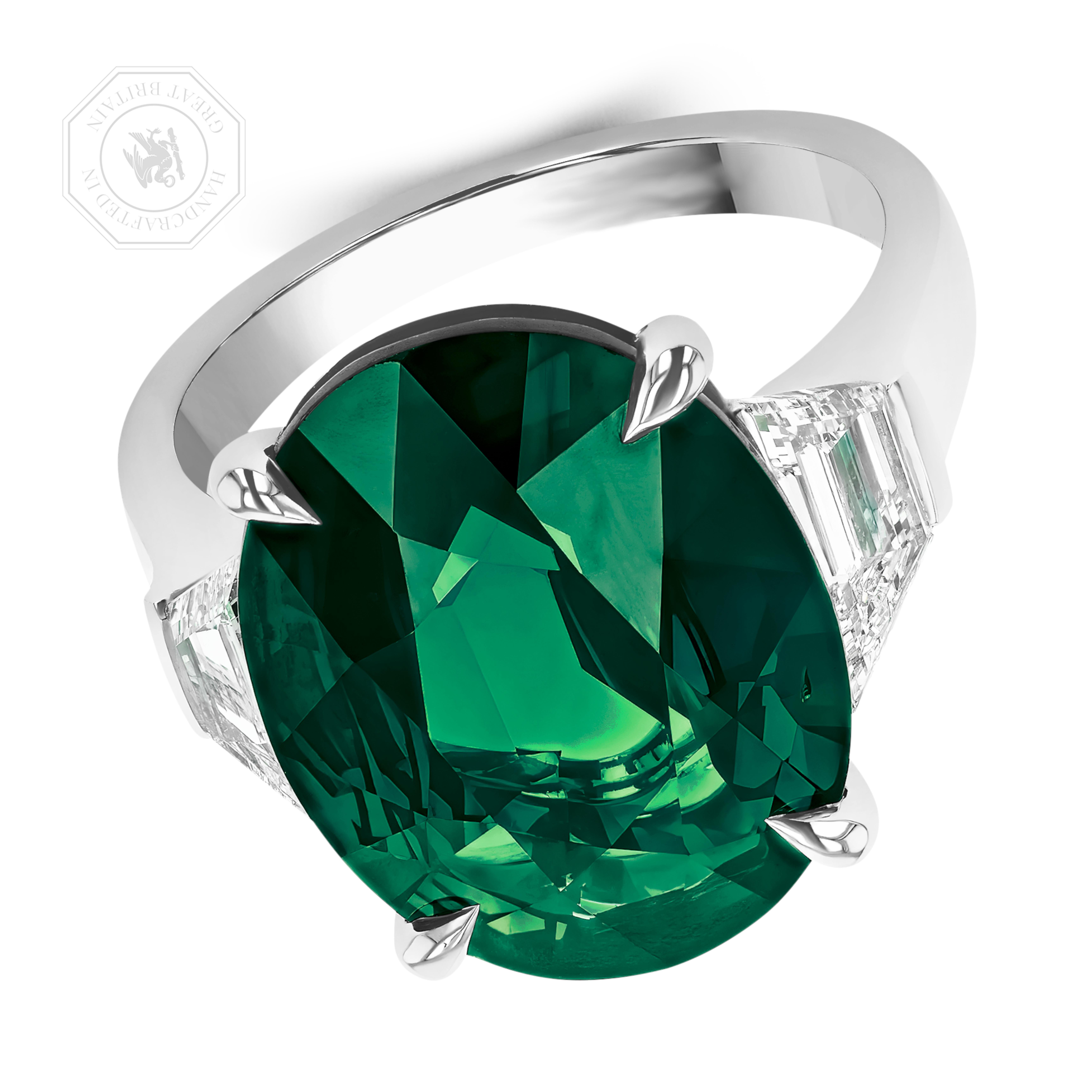 GIA Certified 13 Carat Emerald Diamond Platinum Ring Contemporáneo en venta
