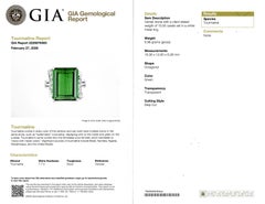 GIA Certified 13 Carat Green Tourmaline Emerald Cut Ring with Diamonds 18K