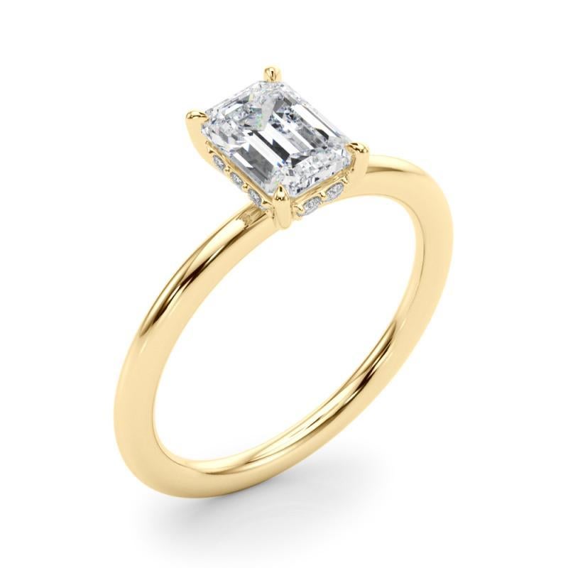 Donna GIA Certified 1,3 Carat Hidden Halo Emerald Anello con diamanti in oro giallo 18K in vendita