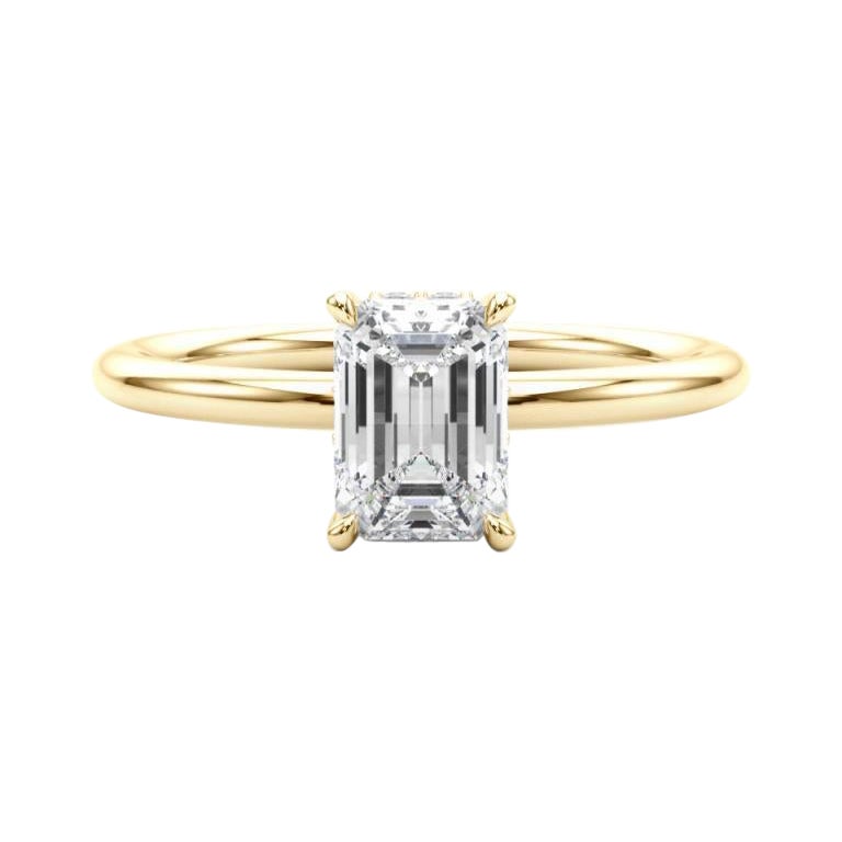 GIA Certified 1,3 Carat Hidden Halo Emerald Anello con diamanti in oro giallo 18K