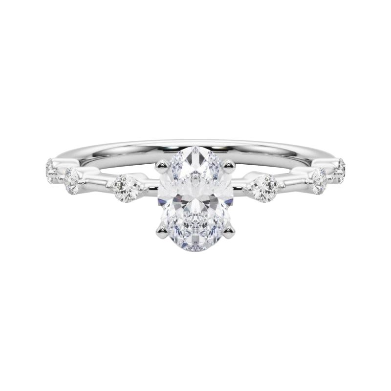 Anello di diamanti con gambo di bambù e diamante ovale da 1.3 carati certificato GIA