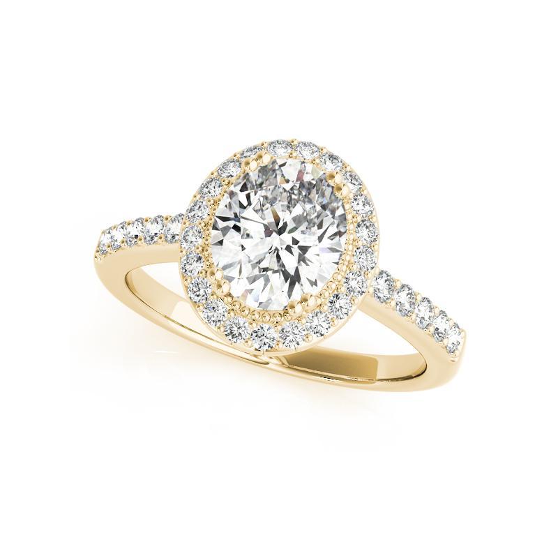 Taille ovale Bague en or jaune 18 carats certifiée GIA et ornée d'un halo de diamants ovales de 1,3 carat en vente