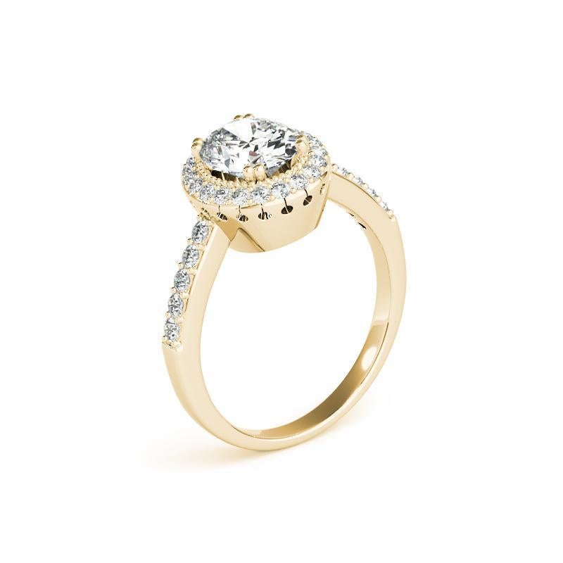 Bague en or jaune 18 carats certifiée GIA et ornée d'un halo de diamants ovales de 1,3 carat Pour femmes en vente