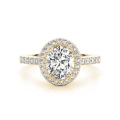 Bague en or jaune 18 carats certifiée GIA et ornée d'un halo de diamants ovales de 1,3 carat