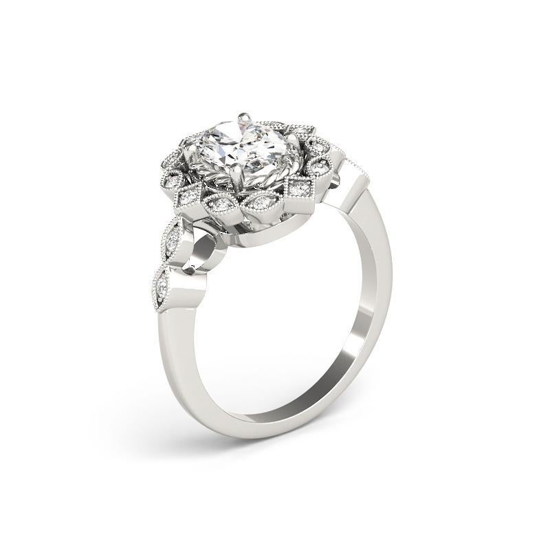 GIA Certificato 1.3 Carati Fiore ovale a doppia aureola  Anello con diamante in vendita 1