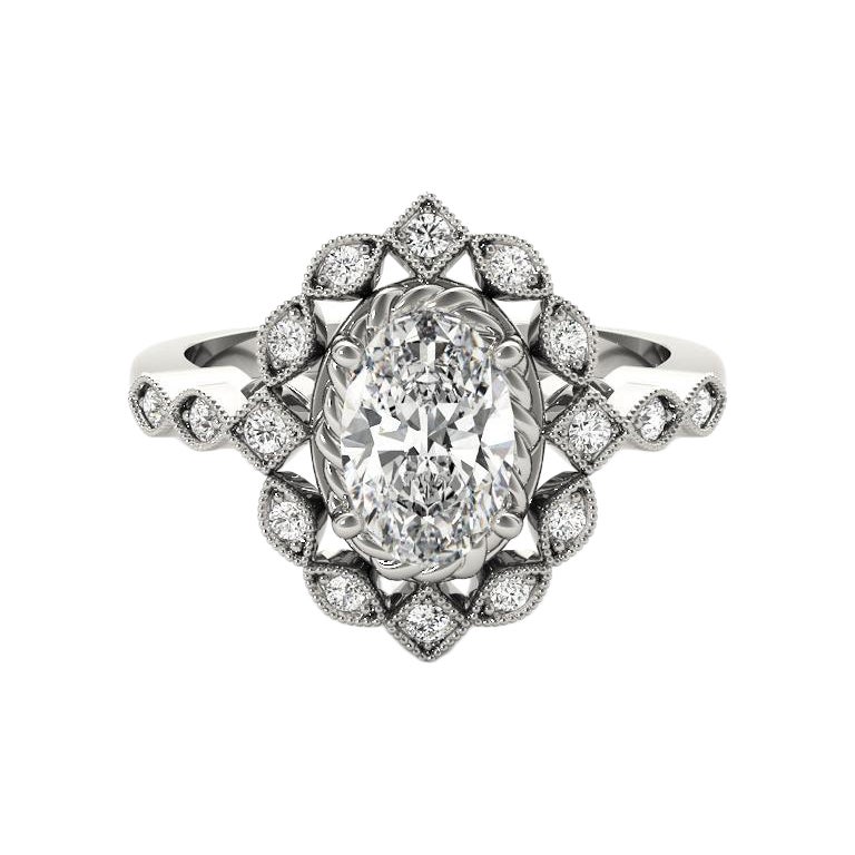 GIA Certificato 1.3 Carati Fiore ovale a doppia aureola  Anello con diamante