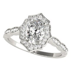GIA Certified 1.3 Carat Oval Halo Basket Cathedral Diamond Ring