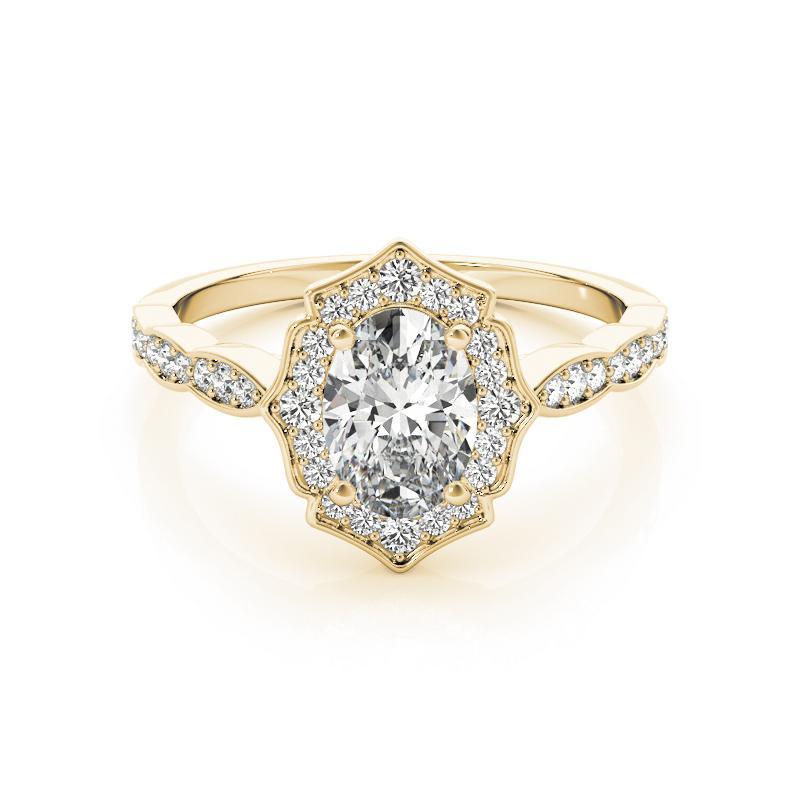 De las mujeres Anillo de diamantes de oro amarillo de la catedral con halo ovalado de 1.3 quilates certificado por el GIA en venta