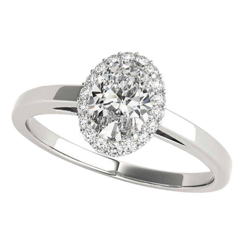 GIA Certificato 1.3 Carati Cattedrale aureola ovale  Anello con diamante