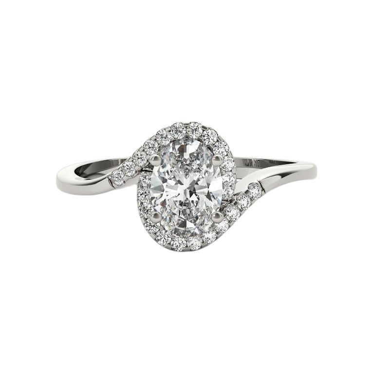 Bague à diamant certifié GIA 1.3 carat ovale Halo Curved Bypass Shank