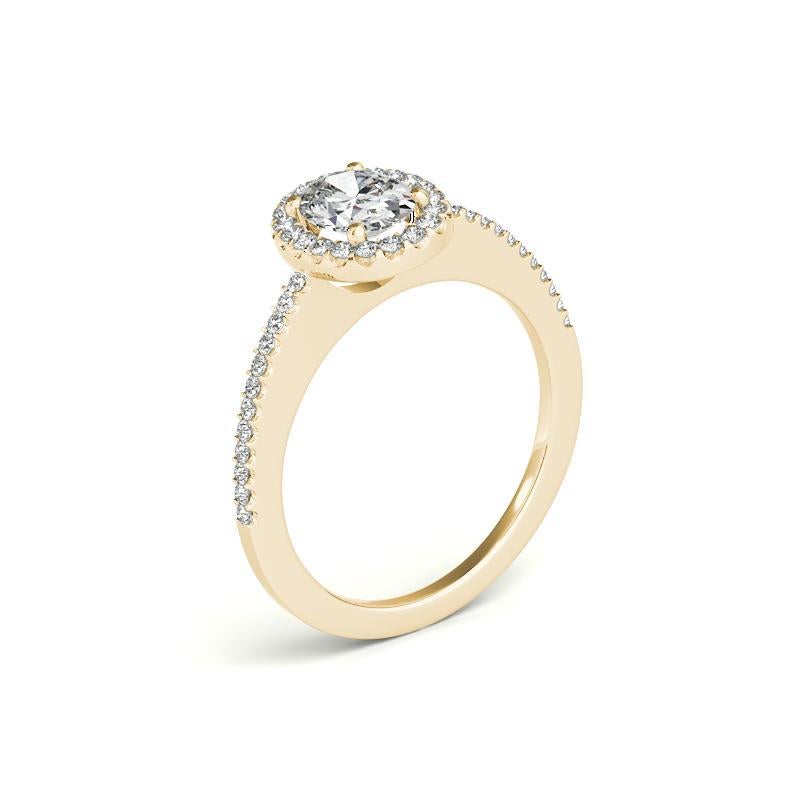 Bague en or jaune 18 carats certifiée GIA et ornée d'un pavé français avec halo ovale de 1,3 carat Pour femmes en vente