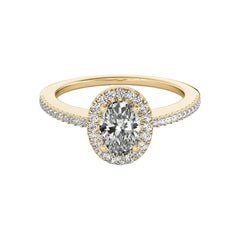GIA Certified 1,3 Carat Oval Halo French Pave Anello con diamanti in oro giallo 18K