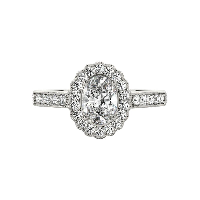 Halo ovalado calado de 1.3 quilates certificado GIA  Anillo de diamantes