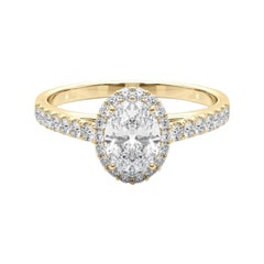 GIA Certified 1,3 Carat Oval Halo Pave Anello con diamanti in oro giallo 18K