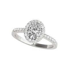 GIA Certified 1.3 Carat Oval Halo Pave Openwork 18K White Gold Diamond Ring