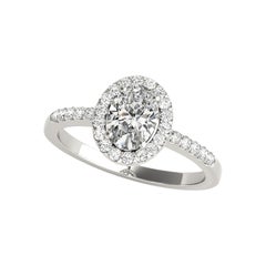 GIA Certified 1.3 Carat Oval Halo Pave Openwork 18K White Gold Diamond Ring