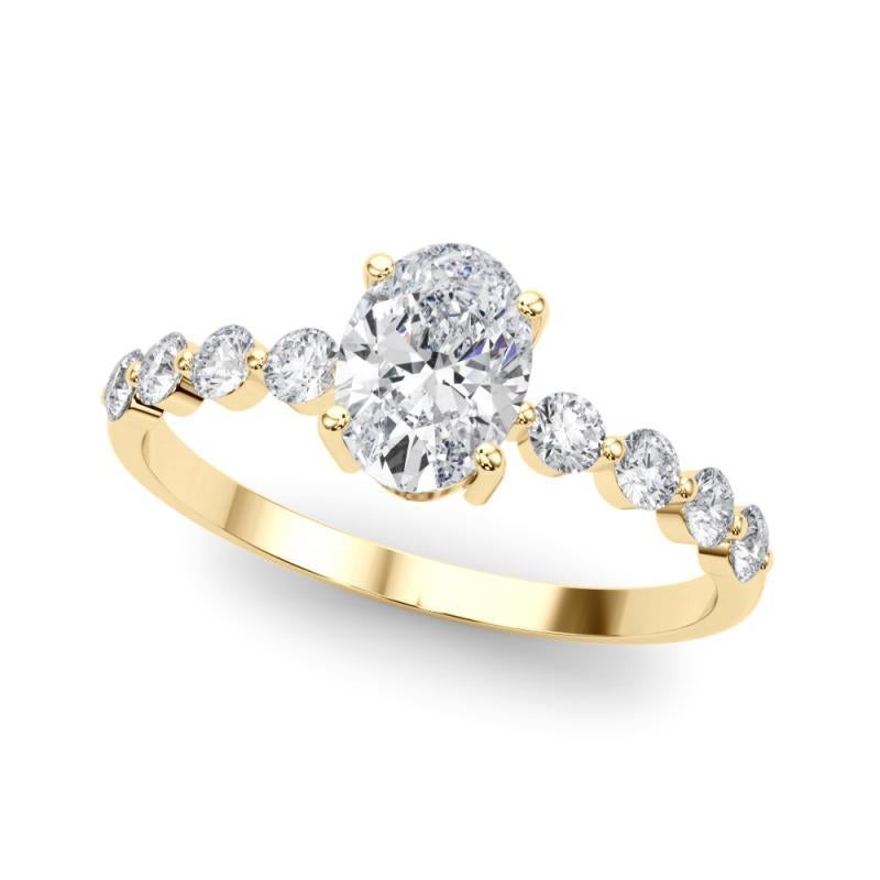 Taglio ovale Anello con diamante a castone ovale e rotondo Brilliante certificato GIA da 1,3 carati in vendita