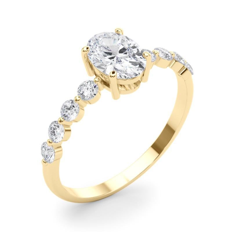 Donna Anello con diamante a castone ovale e rotondo Brilliante certificato GIA da 1,3 carati in vendita