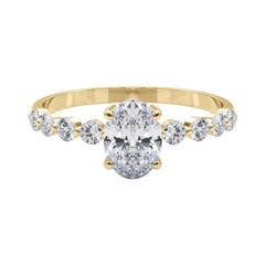 Anello con diamante a castone ovale e rotondo Brilliante certificato GIA da 1,3 carati
