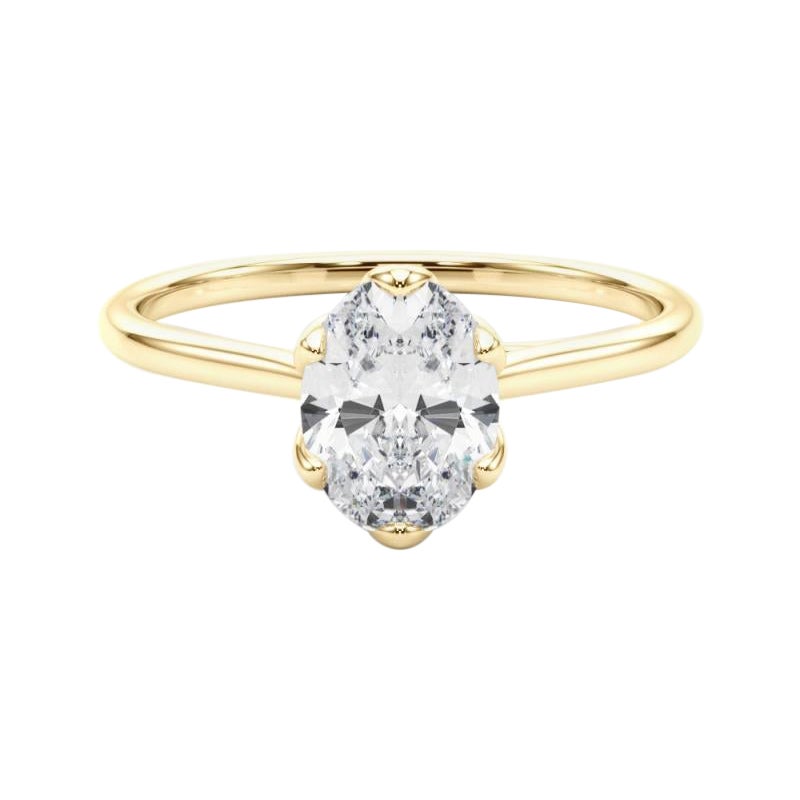 Bague diamant cathédrale Tulip solitaire ovale de 1.3 carat certifiée GIA