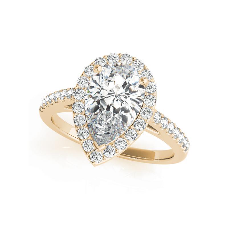 Taille poire Bague en or jaune 18 carats certifiée GIA de 1,3 carat en forme de halo de poire et de cathédrale en vente