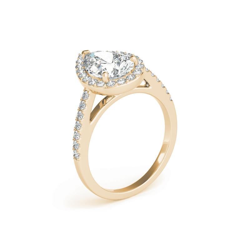 Bague en or jaune 18 carats certifiée GIA de 1,3 carat en forme de halo de poire et de cathédrale Pour femmes en vente