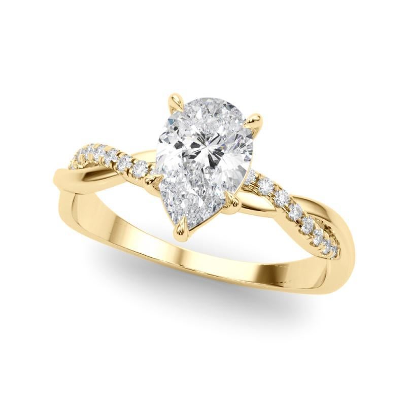 Taglio a goccia Anello con diamanti in oro giallo da 1,3 carati con pera ritorta e vite infinita, certificato GIA in vendita