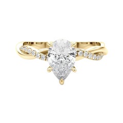 GIA Certified 1.3 Carat Pear Twisted Infinity Vine Yellow Gold Diamond Ring