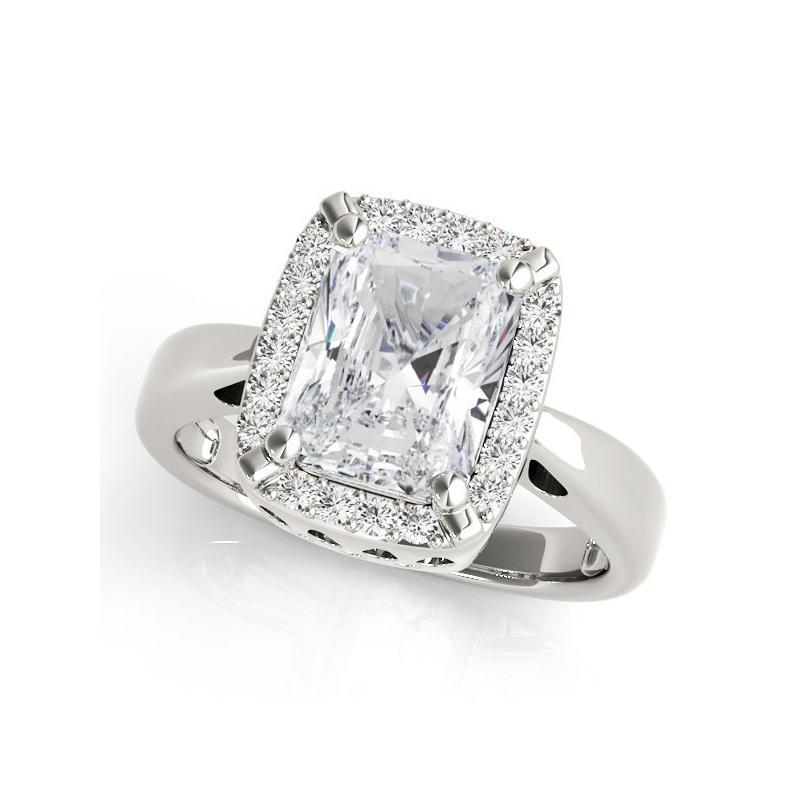 Taille radiant Bague en or blanc 18 carats certifiée GIA 1,3 carat Radiant Halo Antique en vente