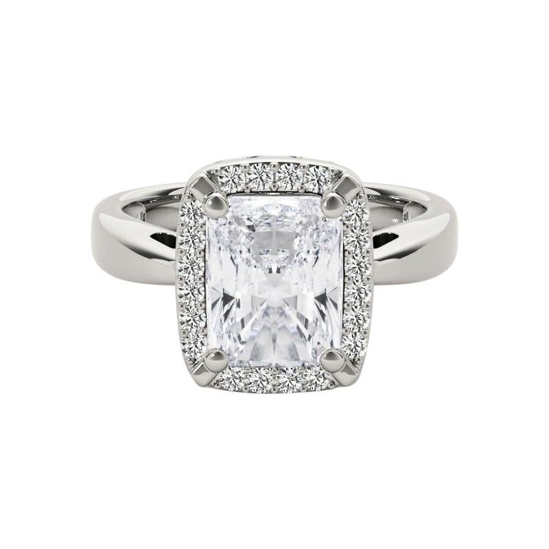 GIA Certified 1,3 Carat Radiant Halo Antique 18K White Diamond Ring