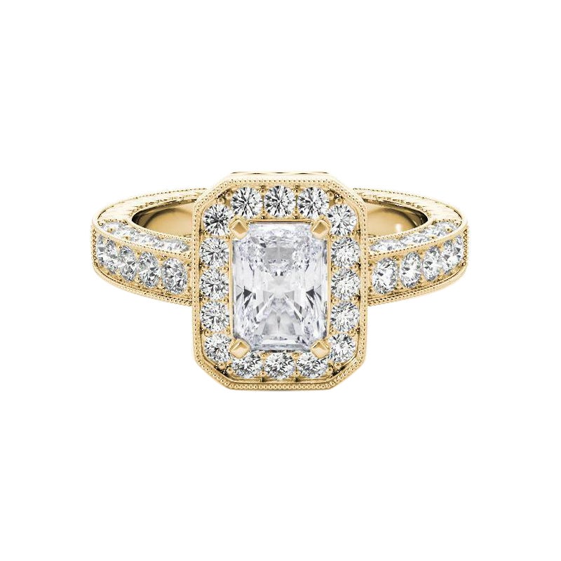 GIA Certified 1.3 Carat Radiant Halo Openwork Diamond Ring