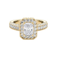GIA Certified 1.3 Carat Radiant Halo Openwork Diamond Ring
