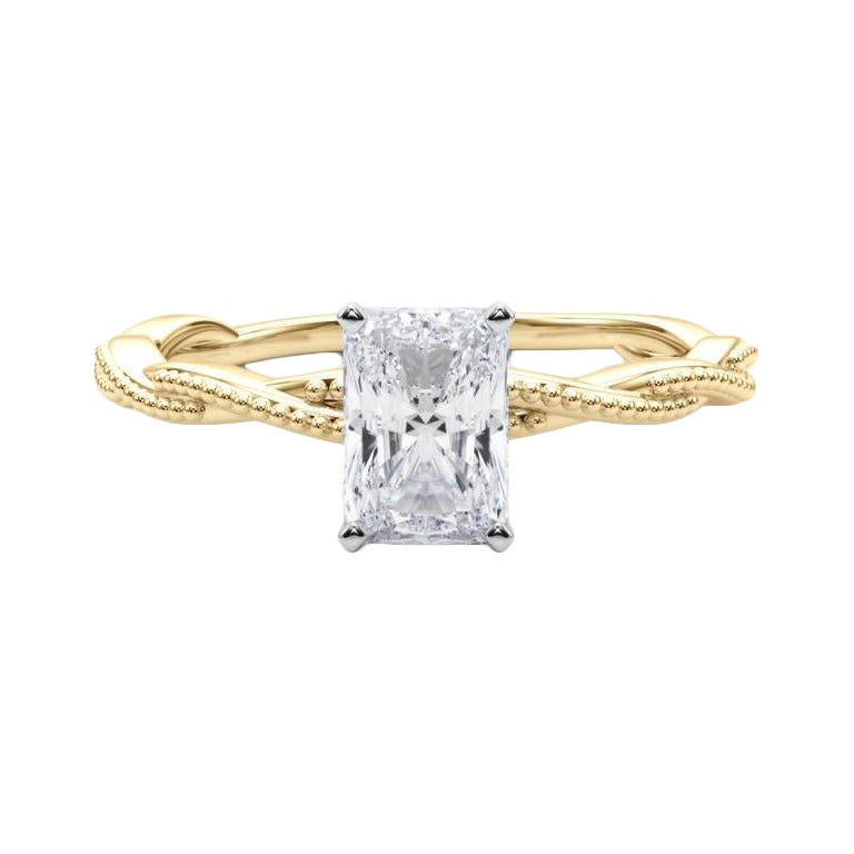 Anillo de diamantes con banda trenzada trenzada radiante de 1,3 quilates con certificación GIA